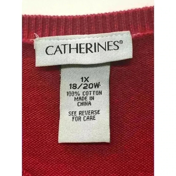 Catherines 1X cardigan 100% cotton scoop neck pearl snap long sleeve red - Picture 5 of 6